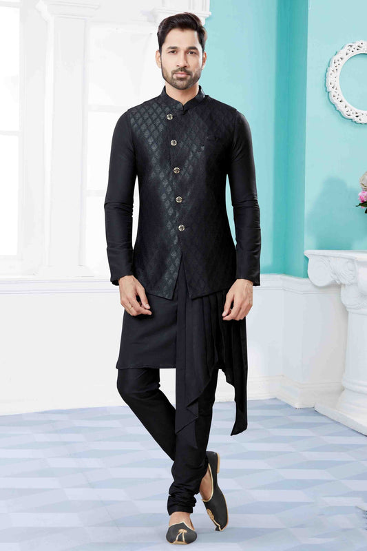 Black Indo Western In Silk Dupion NCSH10410551