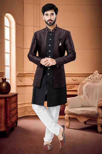 Black Indo Western In Silk NCSH11310205