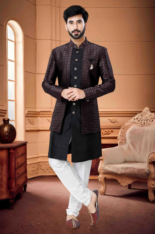Black Indo Western In Silk NCSH11310205