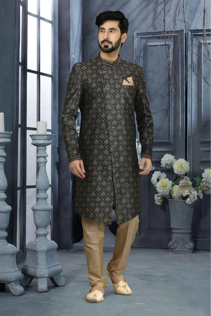 Black Jacquard Digital Print Sherwani NCSH10410441