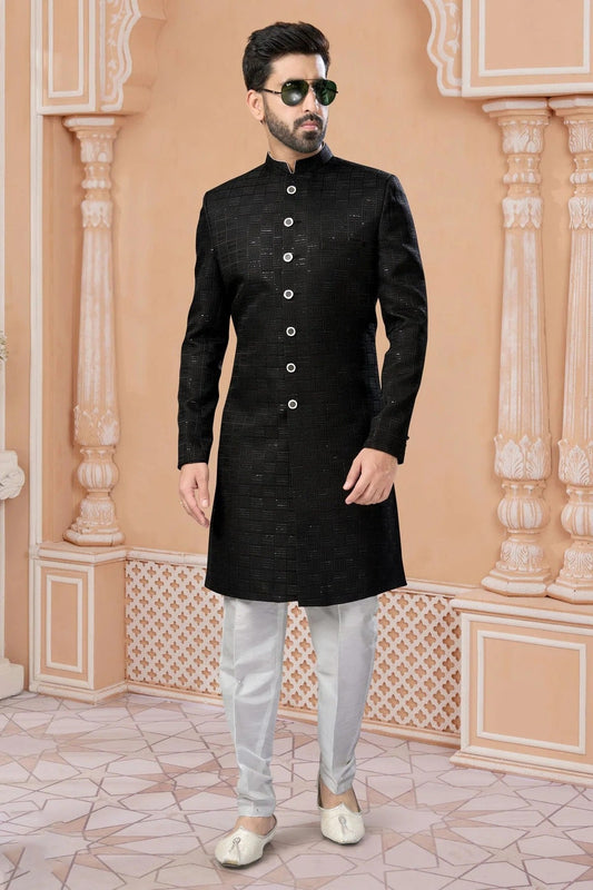 Black Jacquard Sherwani NCSH10410238