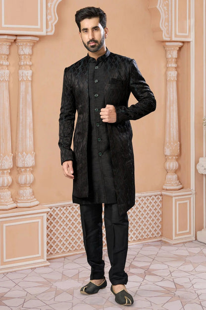 Black Jacquard Sherwani NCSH10410249