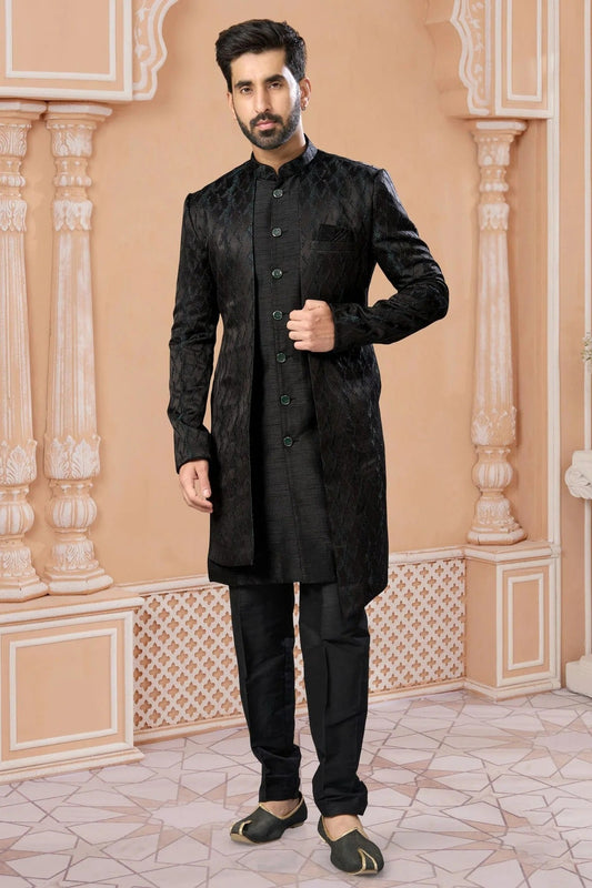Black Jacquard Sherwani NCSH10410249