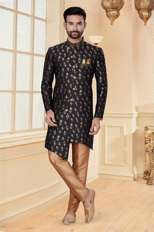 Black Jacquard Sherwani NCSH10410352