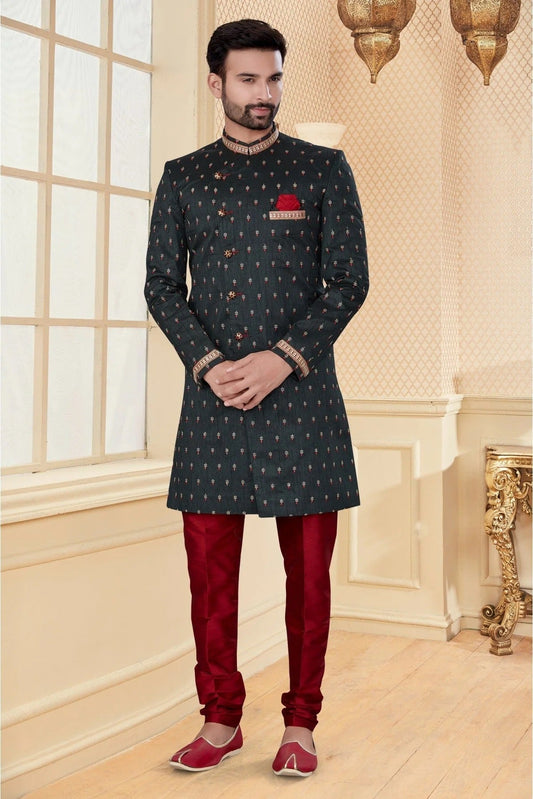 Black Jacquard Sherwani NCSH10410359