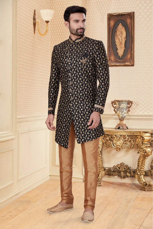Black Jacquard Sherwani NCSH10410364