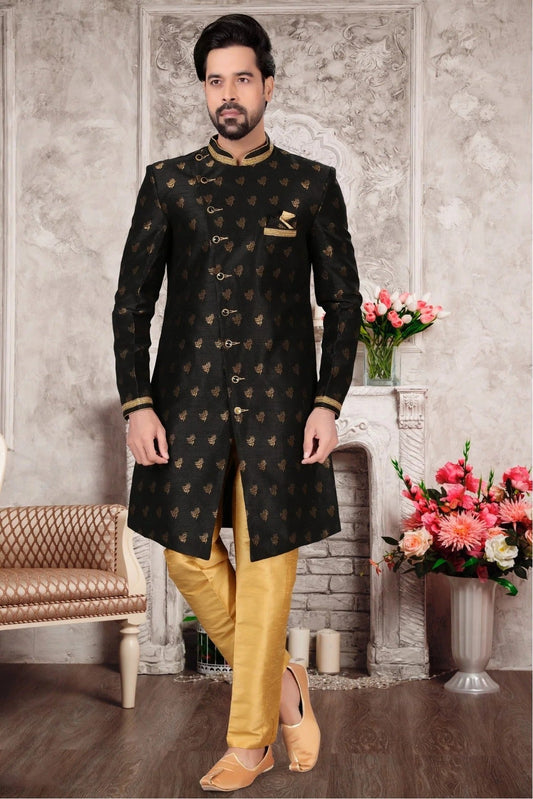 Black Jacquard Sherwani NCSH10410400