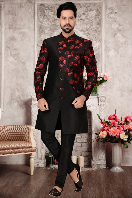Black Jacquard Sherwani NCSH10410404