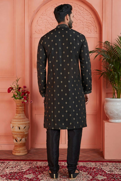 Black Jacquard Silk Brocade Kurta Pajama NCKP12310134