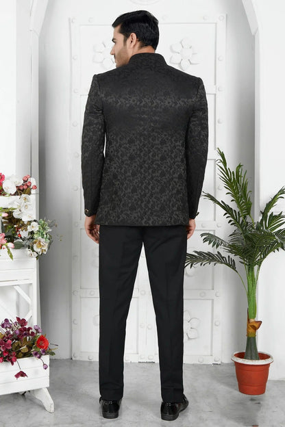 Black Jacquard Silk Jodhpuri Jacket  NCJP12310254