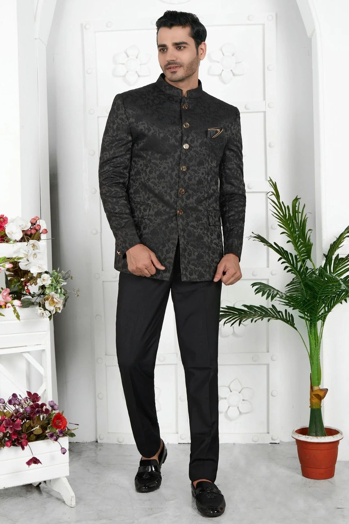 Black Jacquard Silk Jodhpuri Jacket NCJP12310254