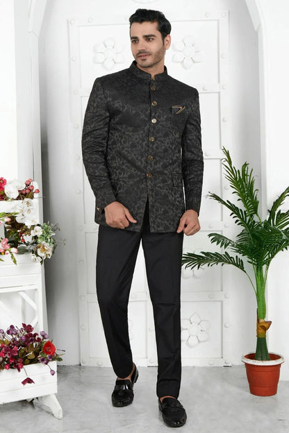 Black Jacquard Silk Jodhpuri Jacket NCJP12310254
