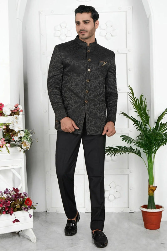 Black Jacquard Silk Jodhpuri Jacket NCJP12310254