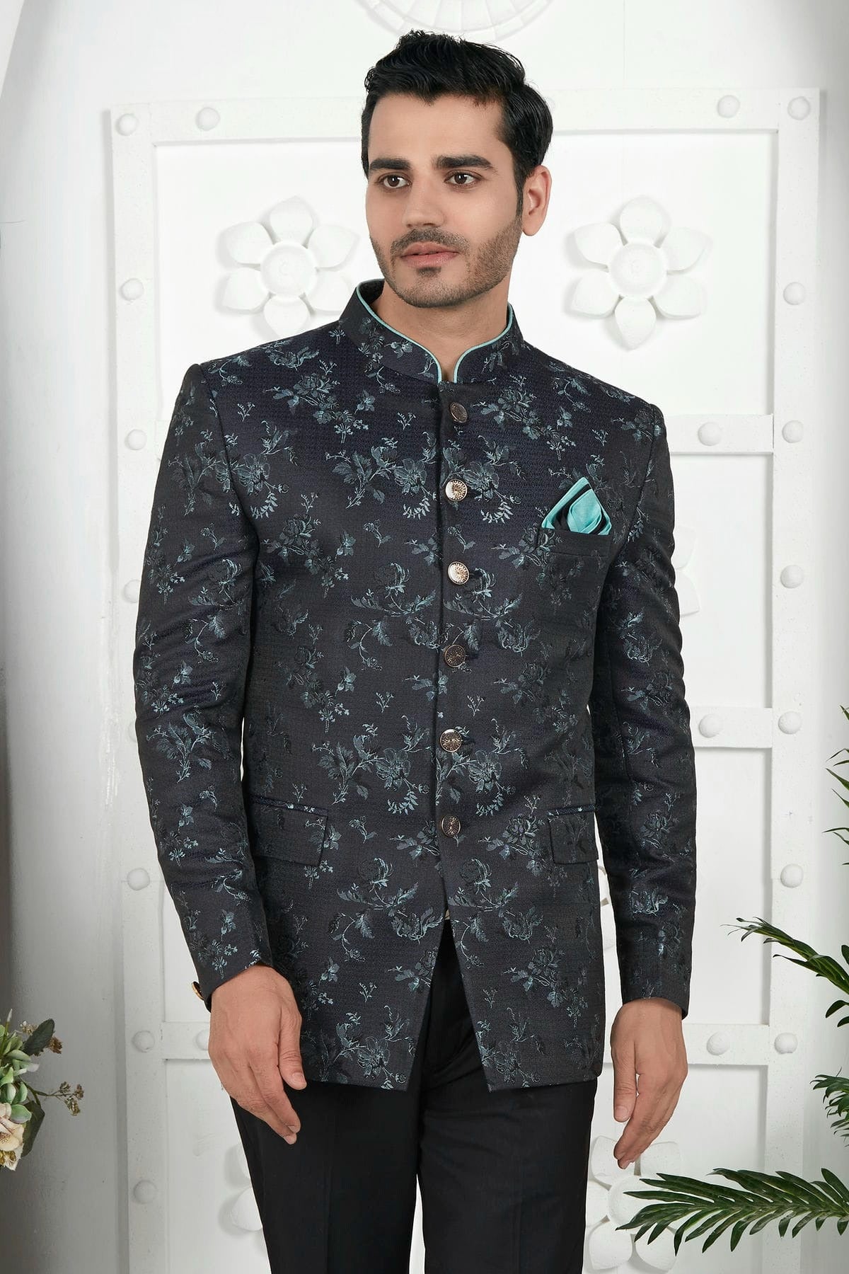 Black Jacquard Silk Jodhpuri Jacket  NCJP12310257