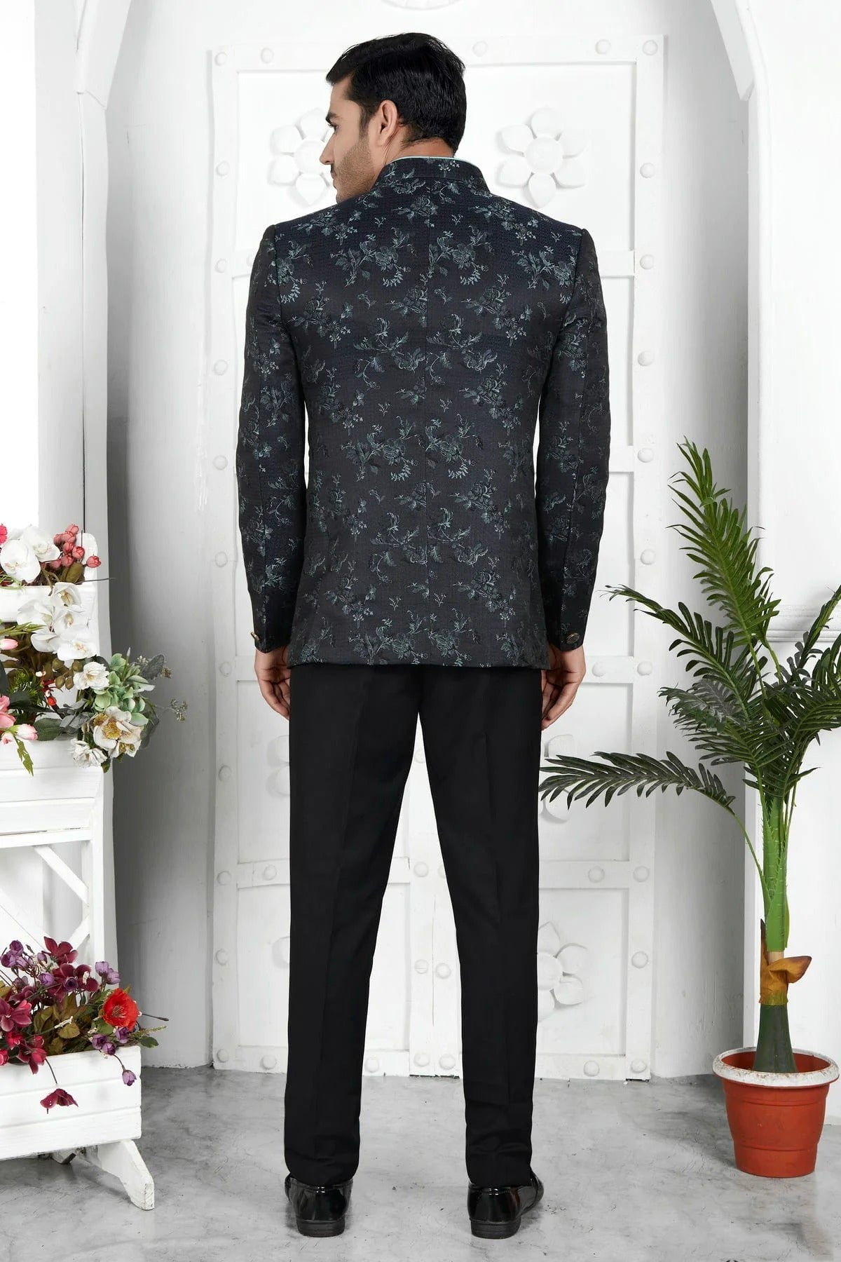 Black Jacquard Silk Jodhpuri Jacket  NCJP12310257