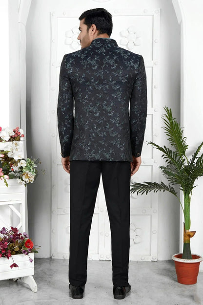 Black Jacquard Silk Jodhpuri Jacket  NCJP12310257