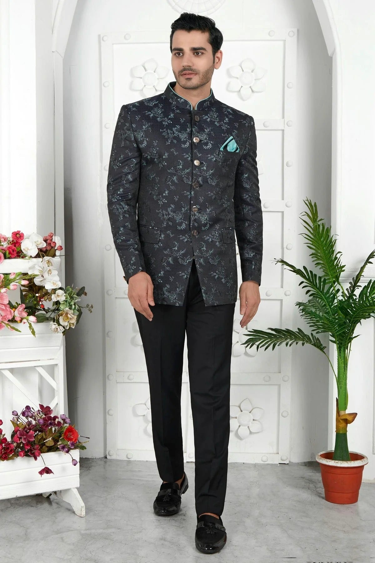 Black Jacquard Silk Jodhpuri Jacket NCJP12310257