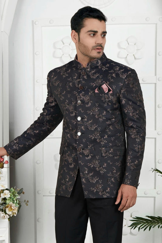 Black Jacquard Silk Jodhpuri Jacket  NCJP12310258