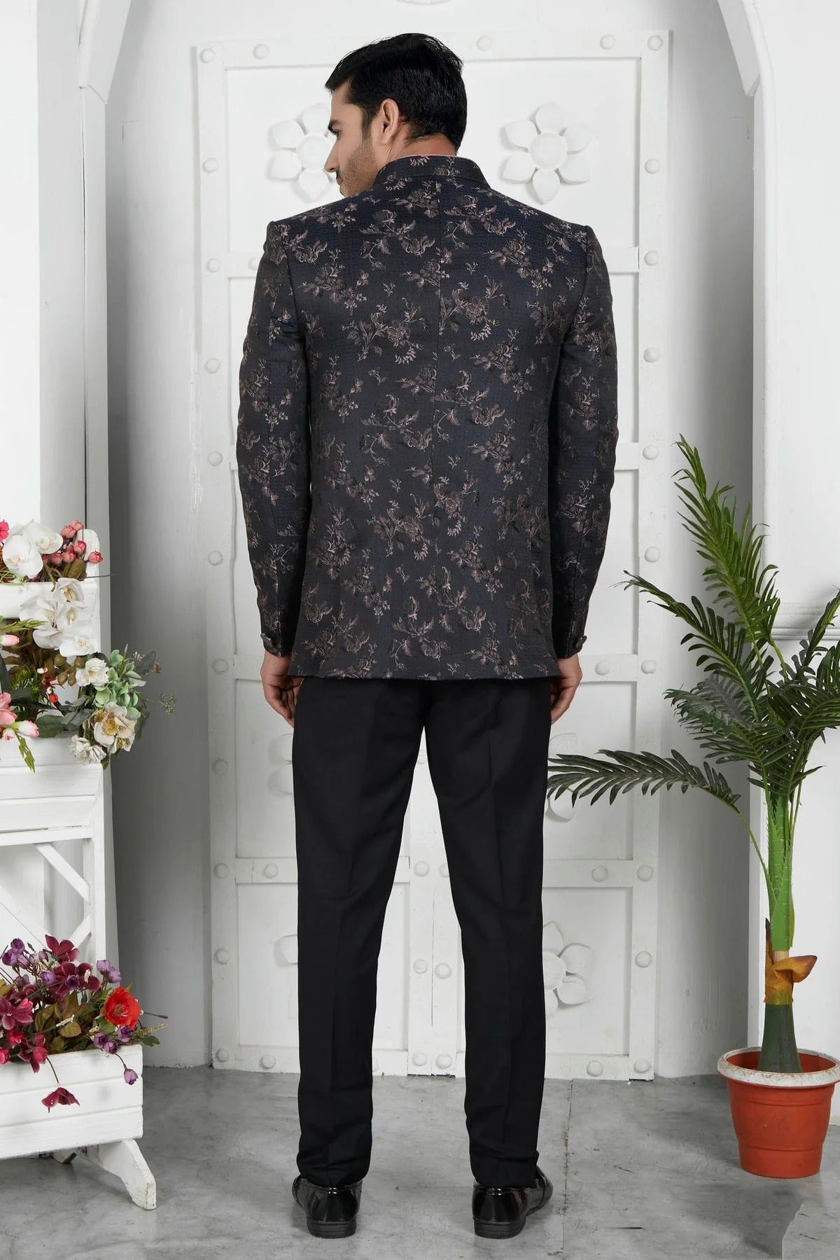 Black Jacquard Silk Jodhpuri Jacket  NCJP12310258