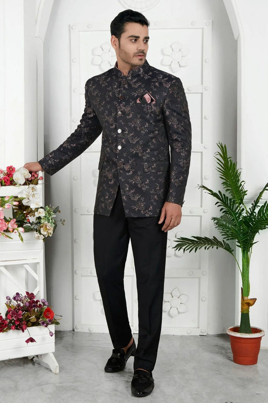 Black Jacquard Silk Jodhpuri Jacket NCJP12310258