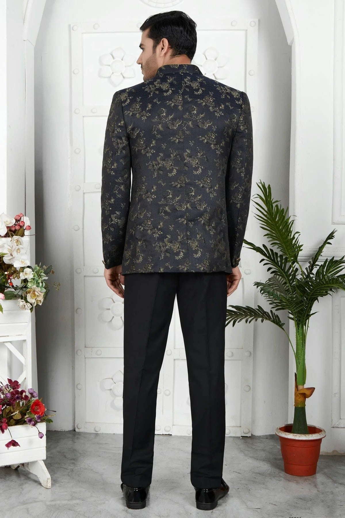 Black Jacquard Silk Jodhpuri Jacket  NCJP12310259