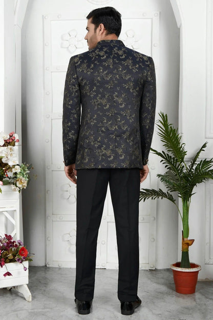 Black Jacquard Silk Jodhpuri Jacket  NCJP12310259