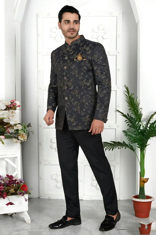 Black Jacquard Silk Jodhpuri Jacket NCJP12310259