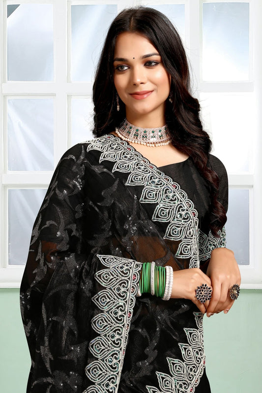 Black Jimmy Choo Silk Designer Saree NCLC11210296