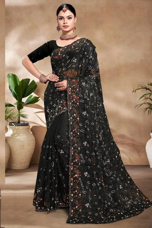 Black Jimmy Choo Silk Designer Saree NCSD10910183