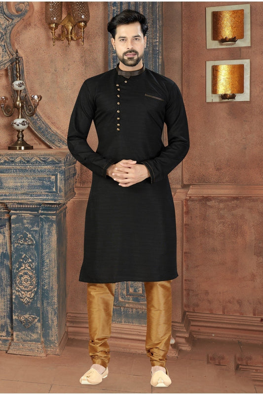 Black Kurta Pajama In Silk NCKP10410635