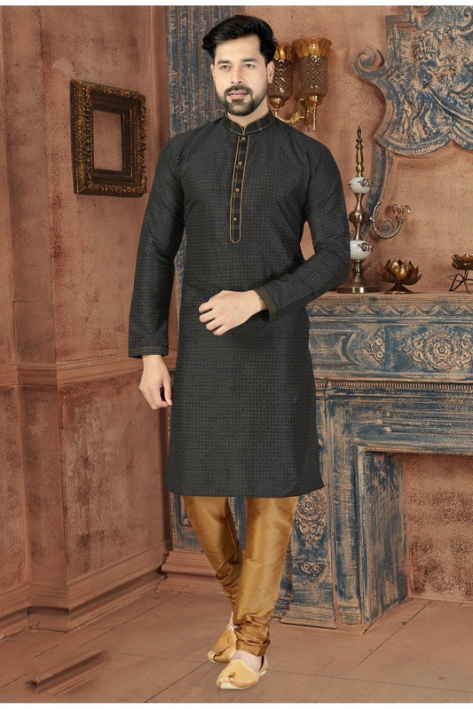 Black Kurta Pajama In Silk NCKP10410648