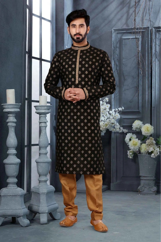 Black Kurta Pajama In Silk NCKP10410671