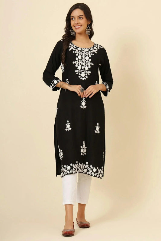 Black Liva Rayon Kurti NCKR11112052