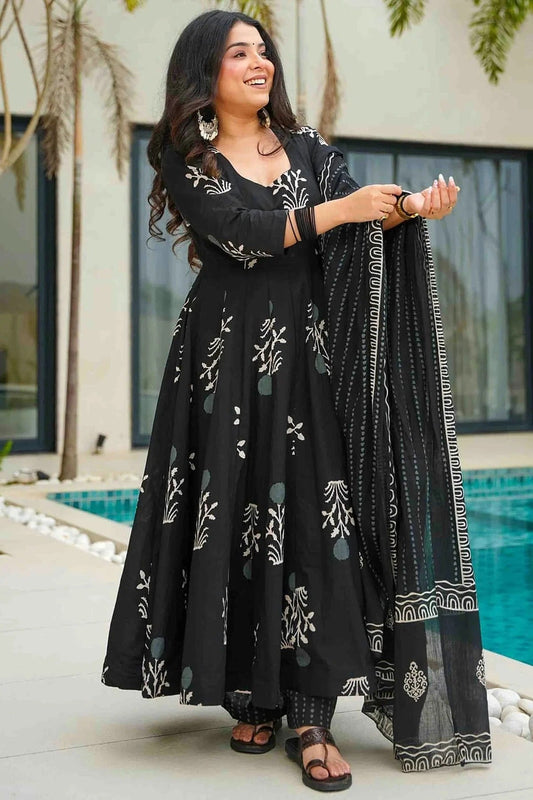 Black Mal Cotton Stitched Anarkali Suit NCSS11110140