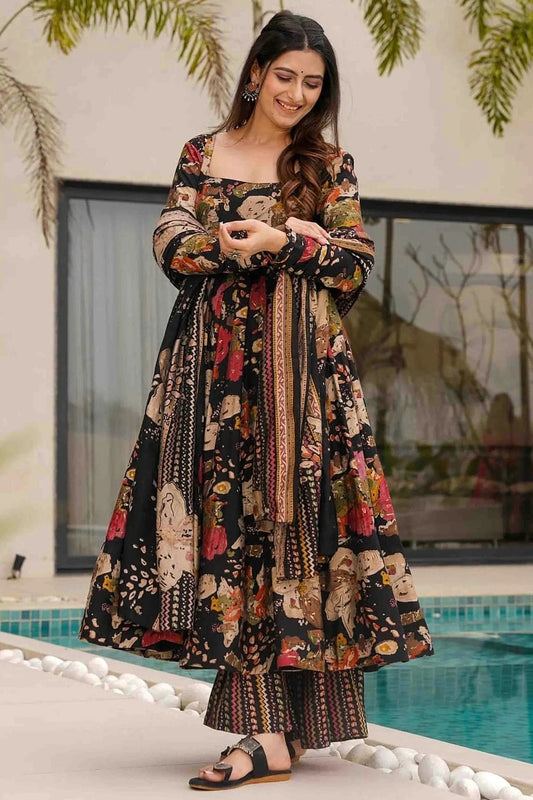 Black Mal Cotton Stitched Anarkali Suit NCSS11110142