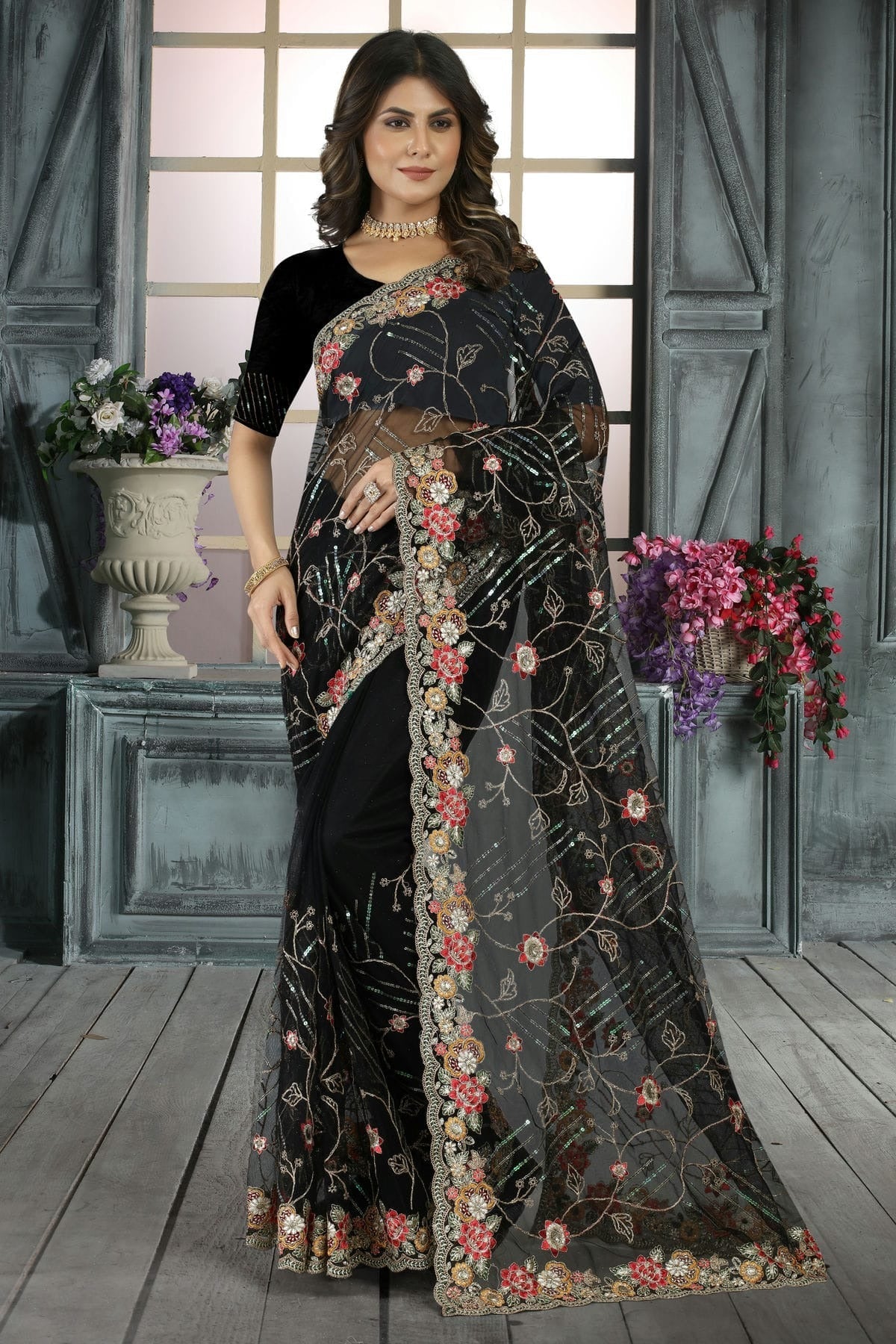 Black Net Designer Saree NCLC11210423