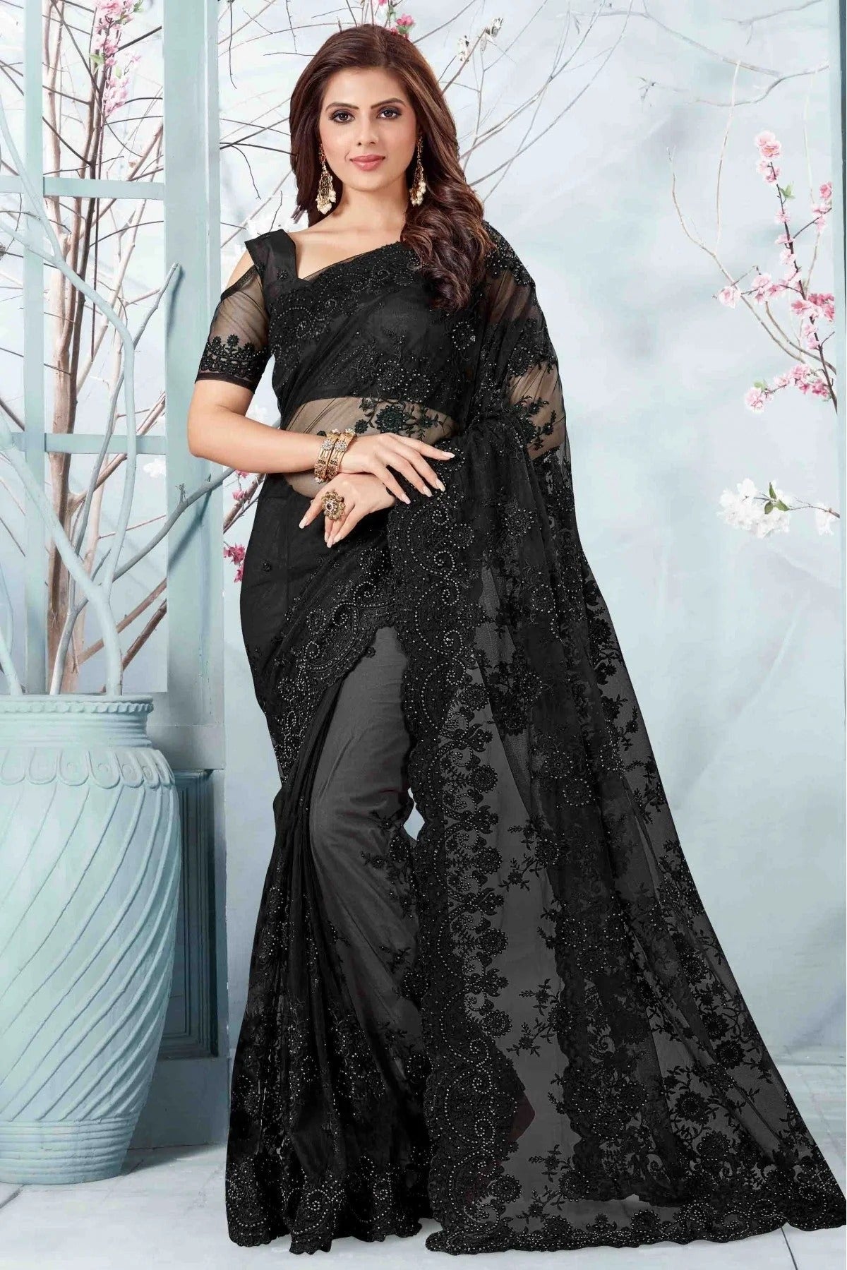 Black Net Designer Saree NCSD10910496