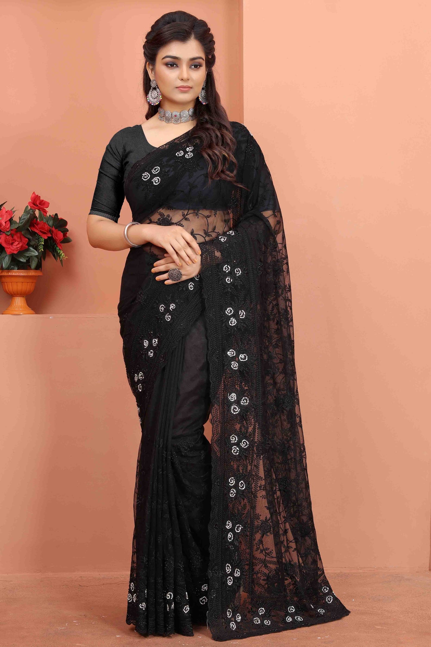 Black Net Designer Saree NCSD10910710-10