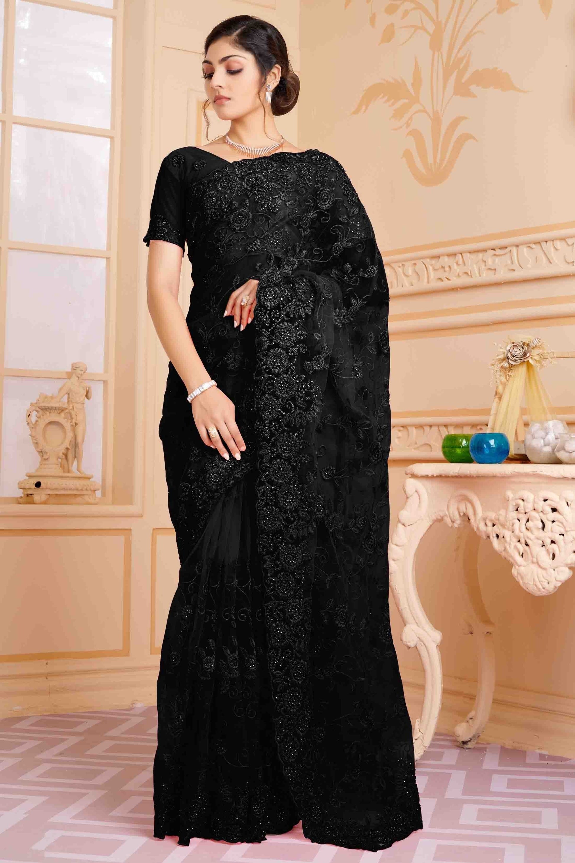 Black Net Designer Saree NCSD10910762