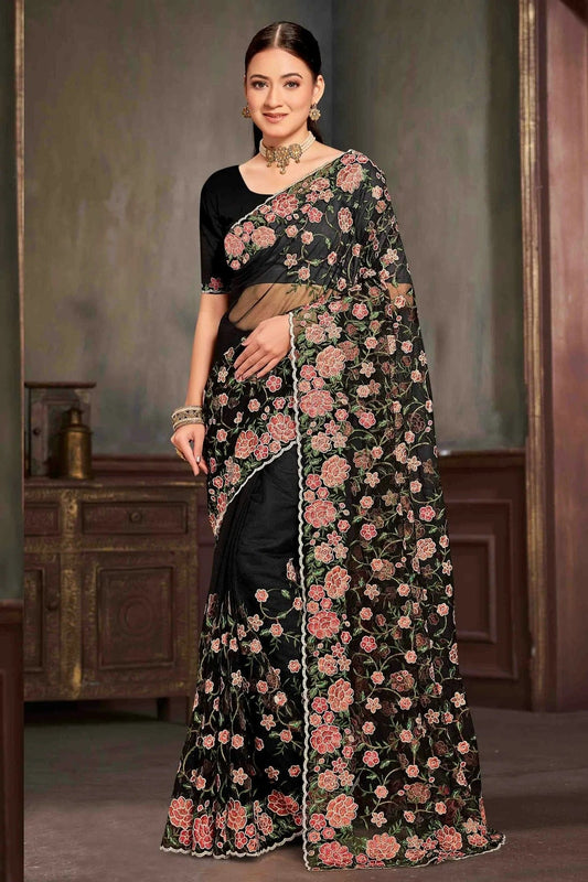Black Net Embroidery Designer Saree NCSD10910122