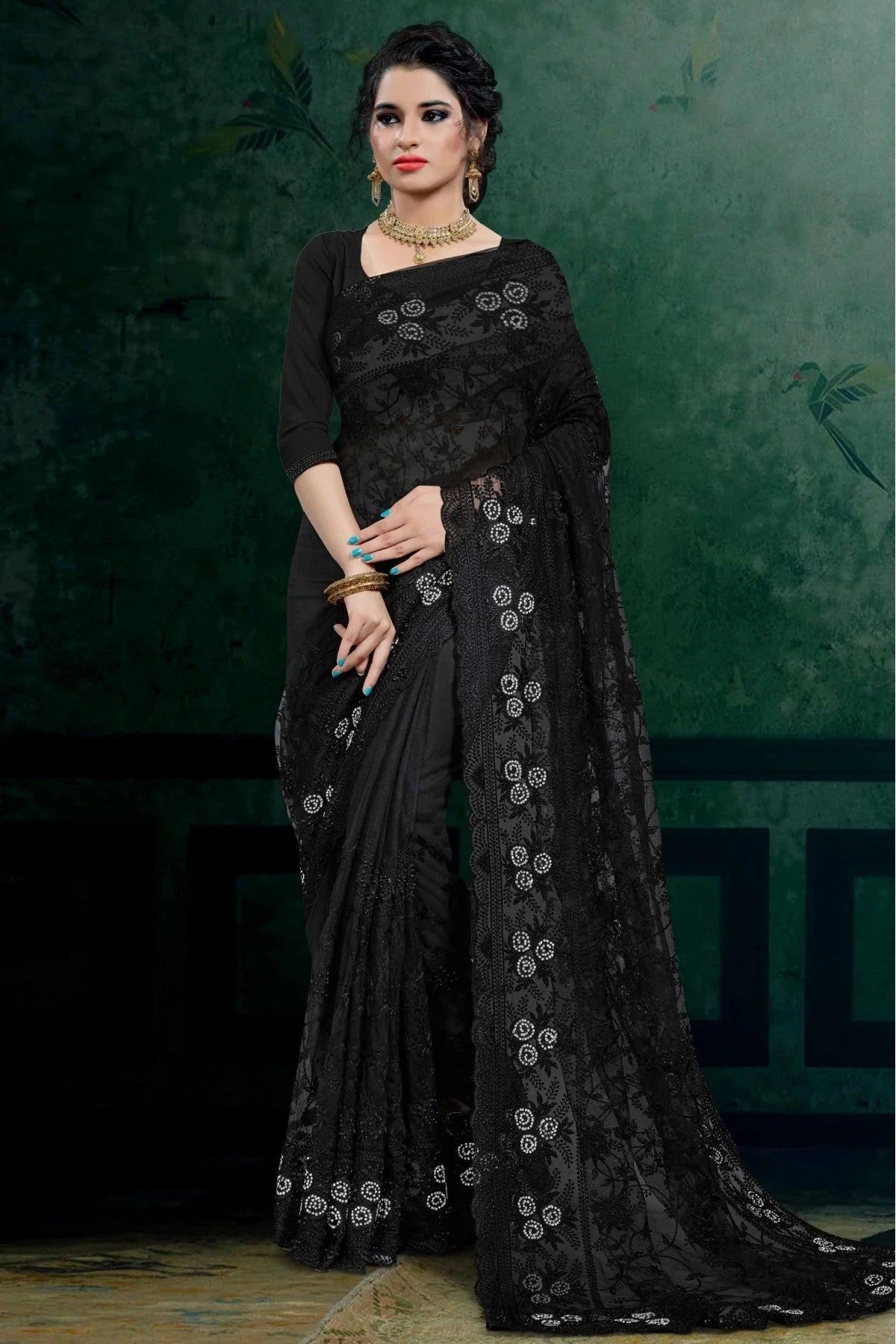Black Net Embroidery Saree NCSD10910527