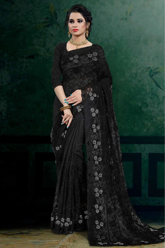 Black Net Embroidery Saree NCSD10910527