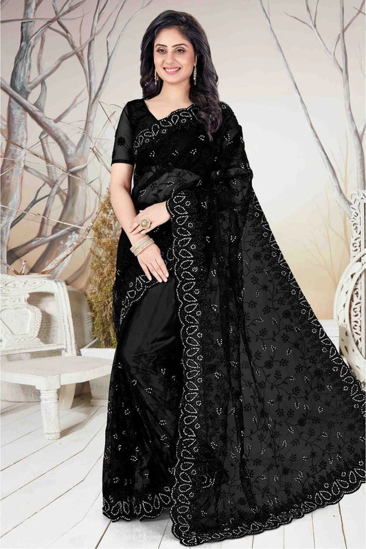 Black Net Embroidery Saree NCSD10910536