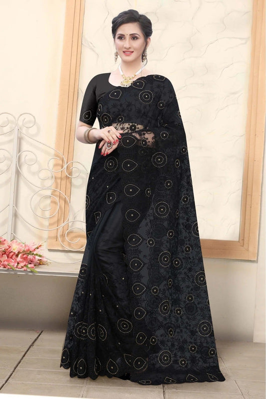 Black Net Embroidery Saree NCSD10910559