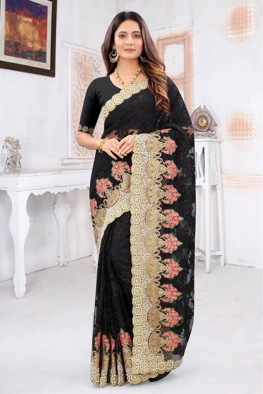 Black Net Embroidery Saree NCSD10910586