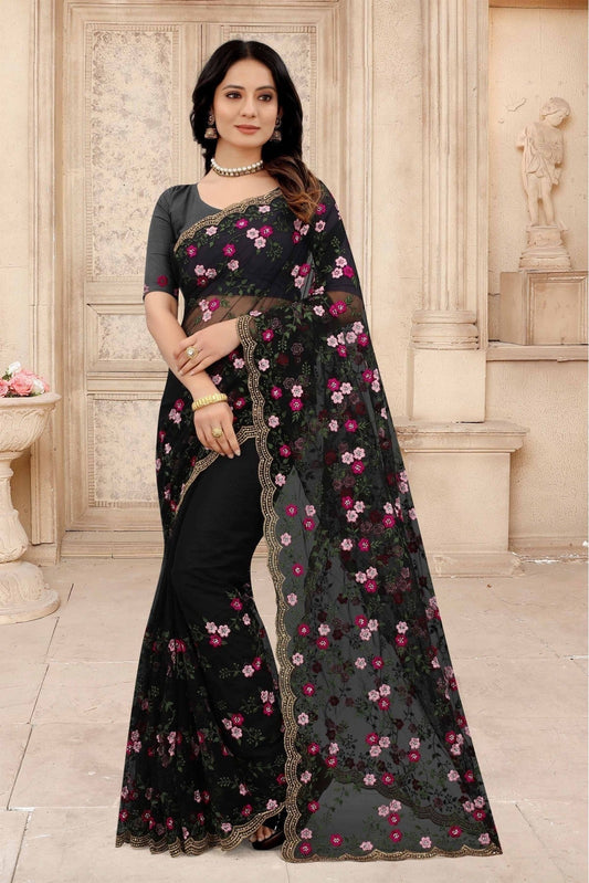 Black Net Embroidery Saree NCSD10910624
