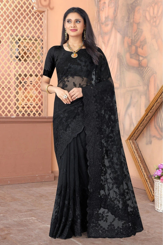 Black Net Embroidery Saree NCSD10910670
