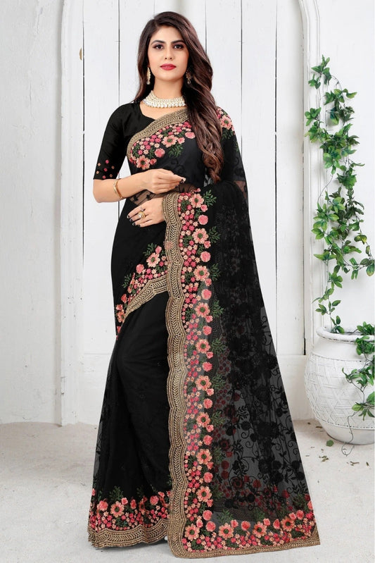 Black Net Embroidery Saree NCSD10910694