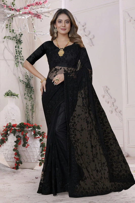 Black Net Saree NCSD10910343
