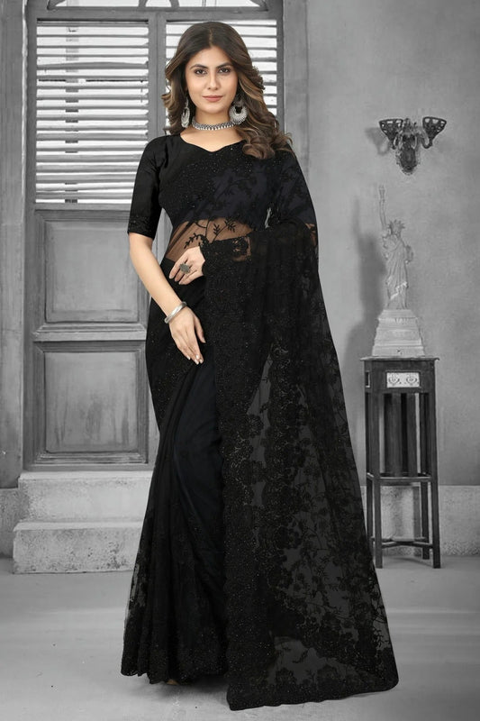 Black Net Saree NCSD10910377